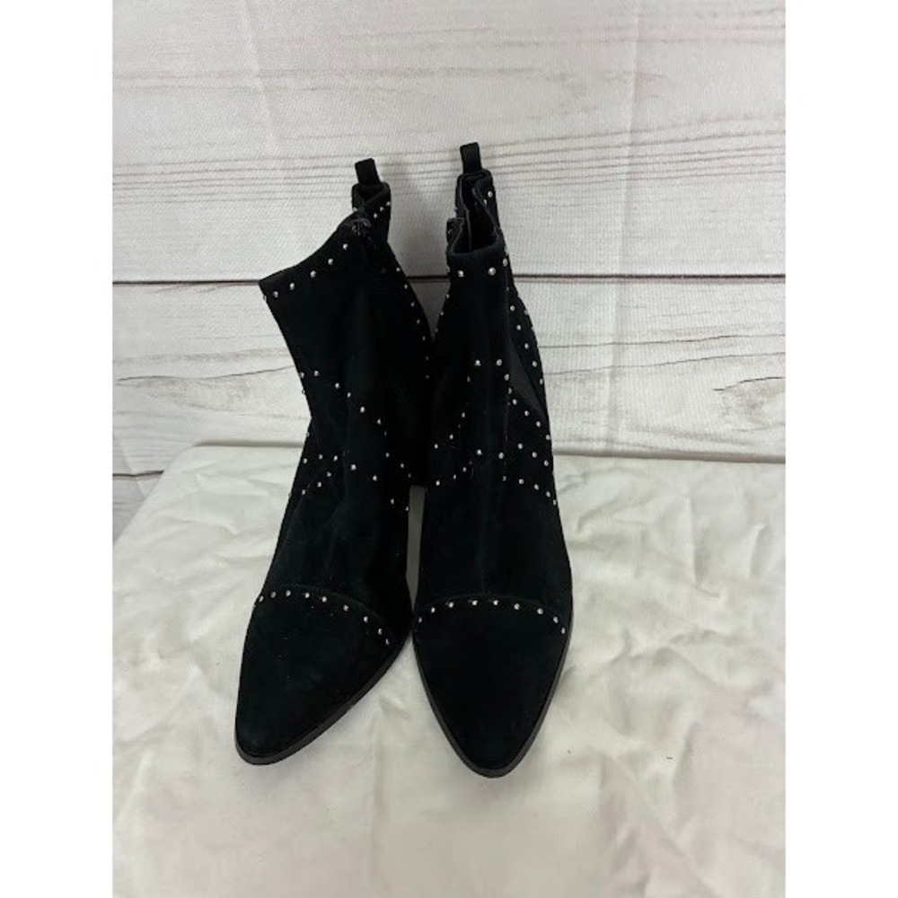 Kensie Black Suede Studded Pointed Toe Block Heel Ankle Boots Womens 9.5